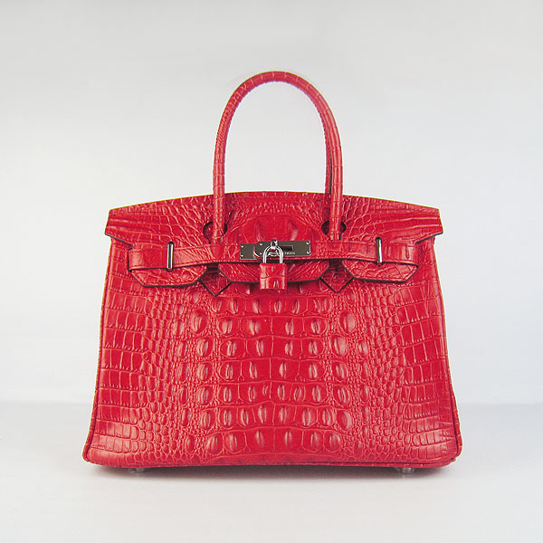 Replica Hermes Birkin 30CM Crocodile Head Veins Bag Red 6088 On Sale